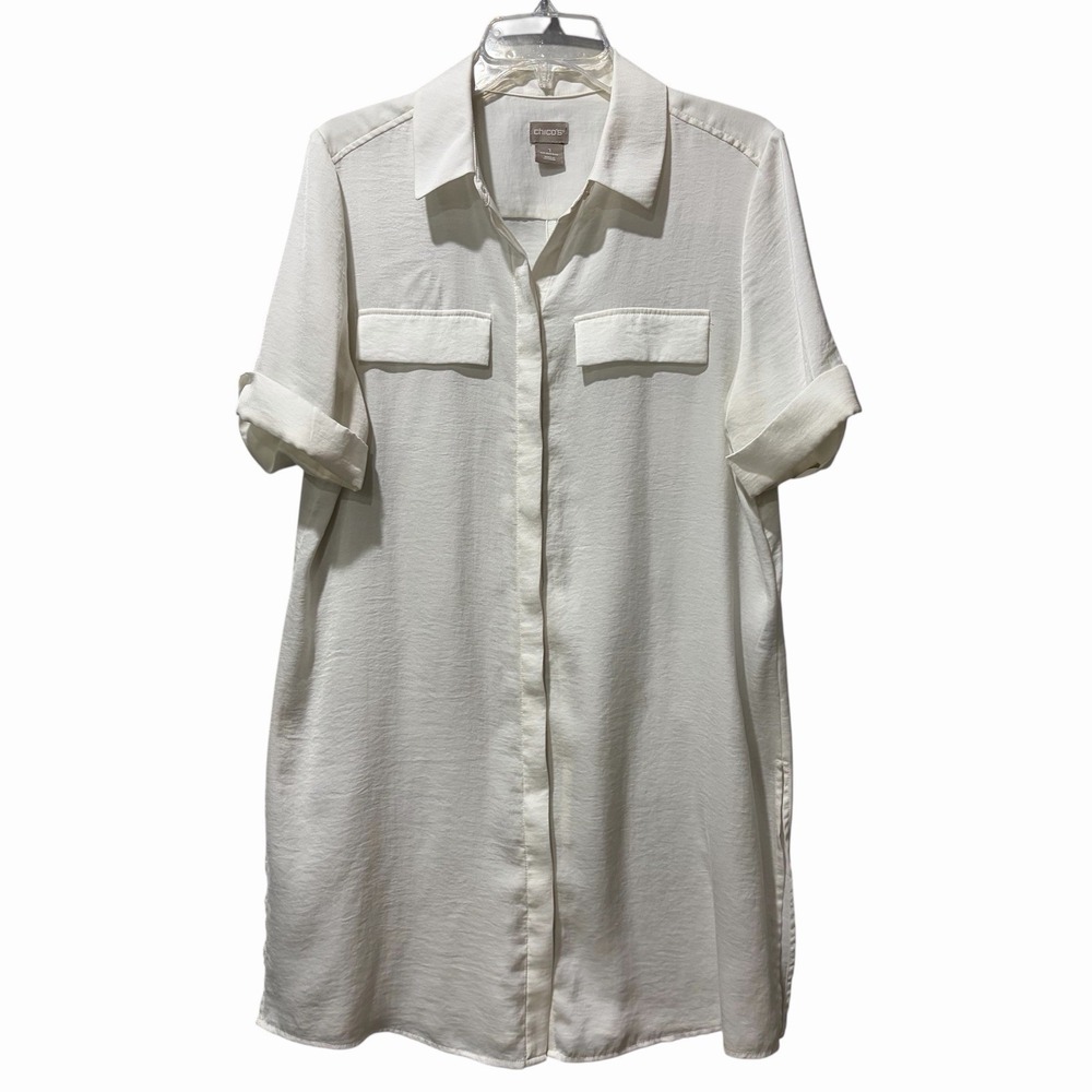 Chico's button up white dress Short Sleeve Size 1 ( Medium ) Swim Cover Up